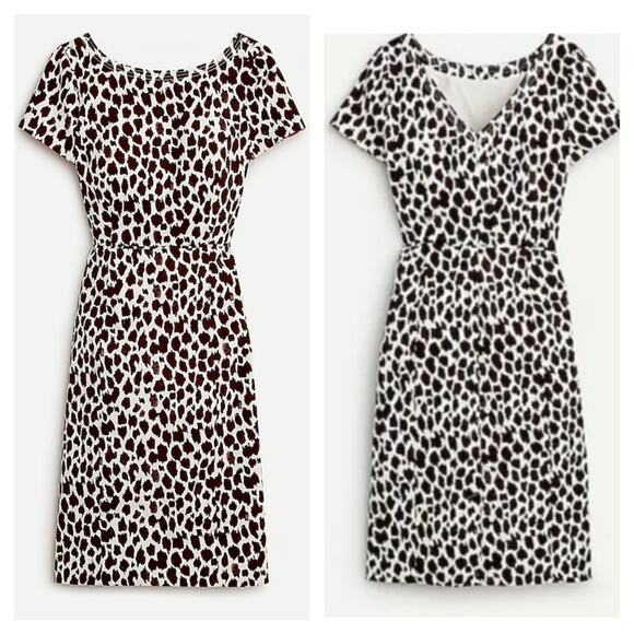 J. Crew V-back Dress in Giraffe Print Bi Stretch Cotton size 14 - Picture 1 of 8